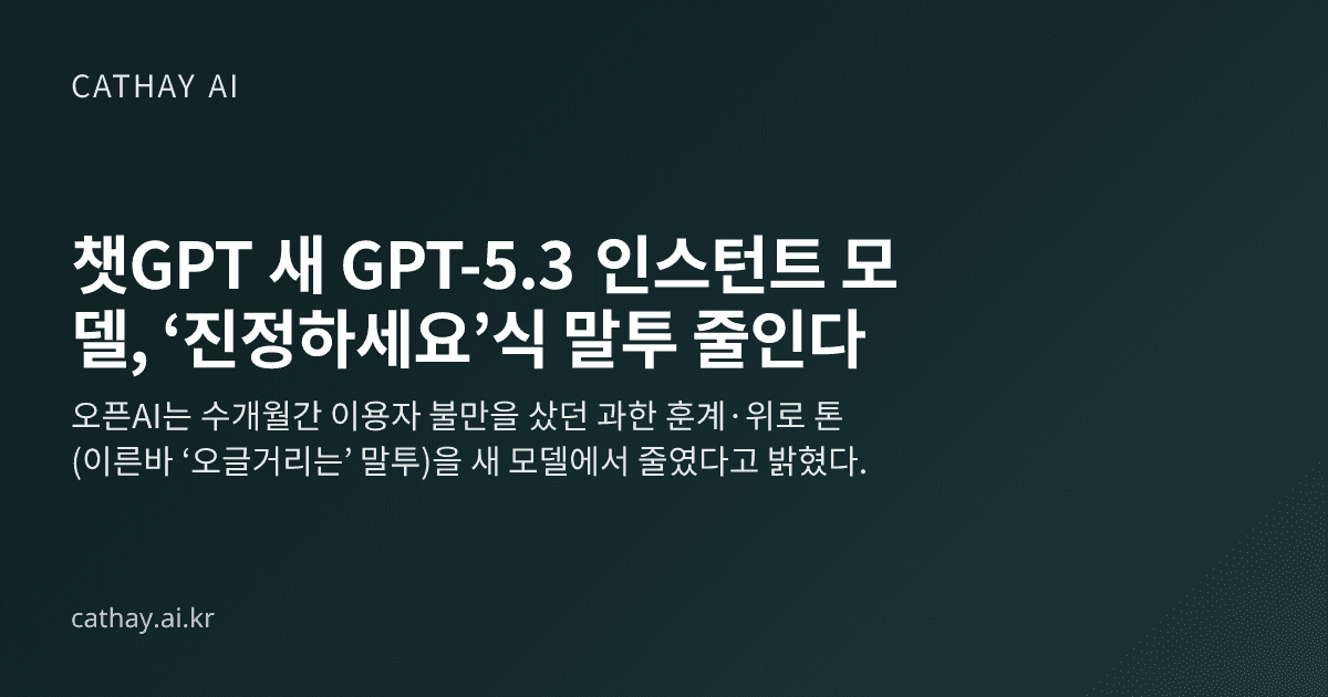 챗GPT 새 GPT-5.3 인스턴트 모델, ‘진정하세요’식 말투 줄인다